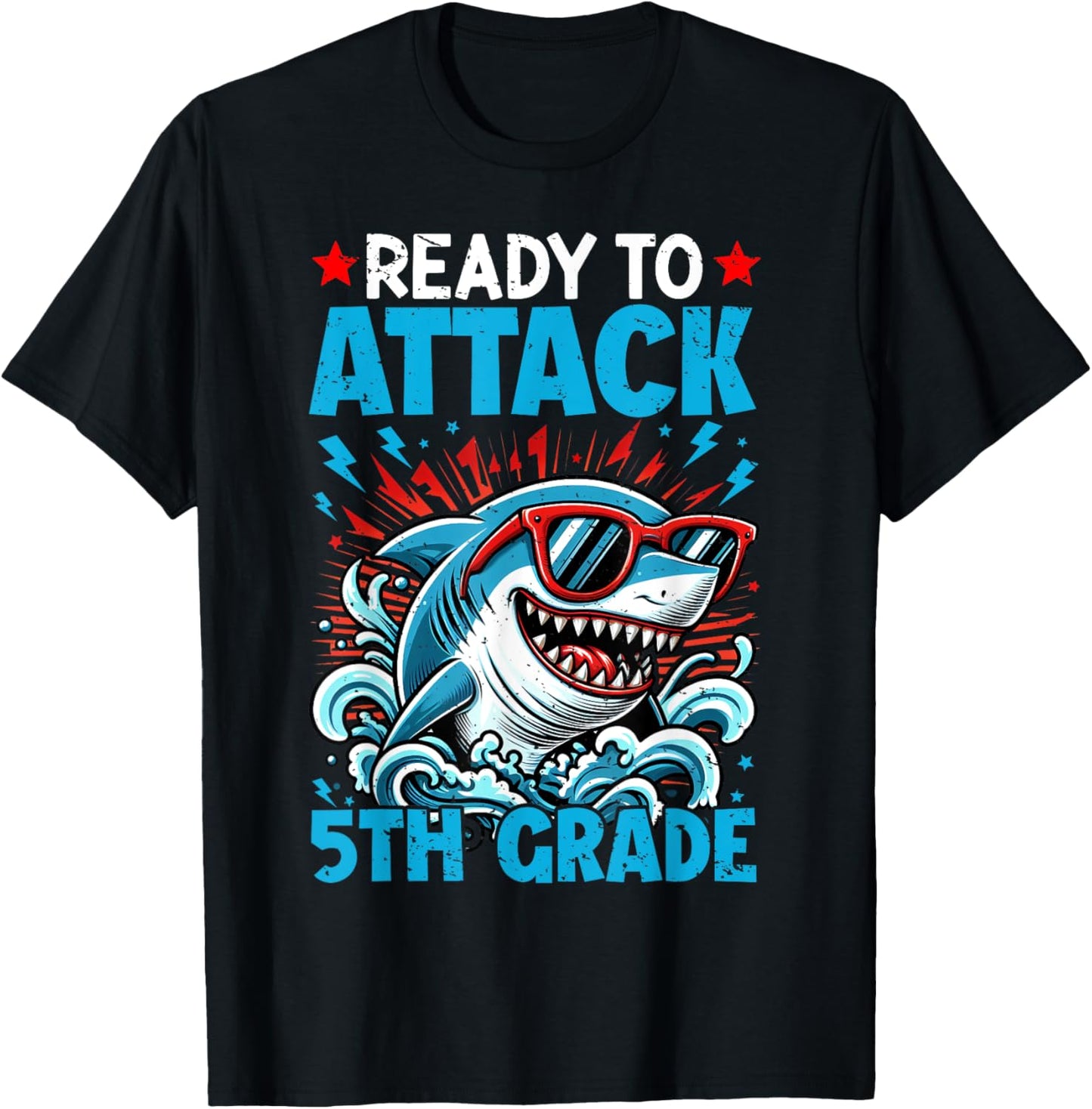 Shark Ready To Attack 5th Grade Kids First Day Of School T-Shirt - T-Shirt | Black