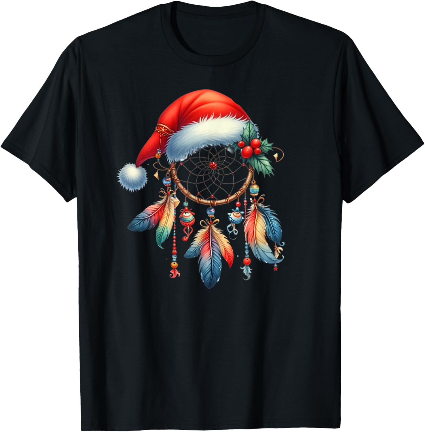 Funny Xmas Bohemian Feather Dreamcatcher Funny Kid Christmas T-Shirt - T-Shirt | Black