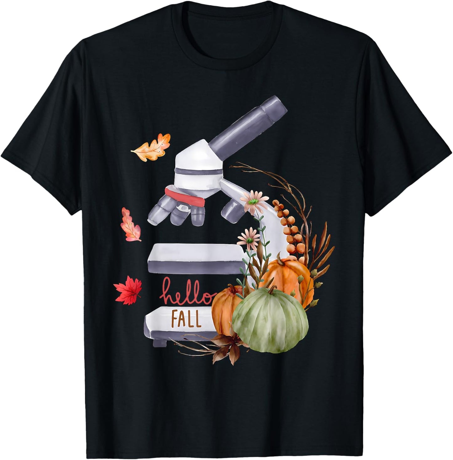 Microscope Flower Pumpkin Microbiology Biology Thanksgiving T-Shirt - T-Shirt | Black