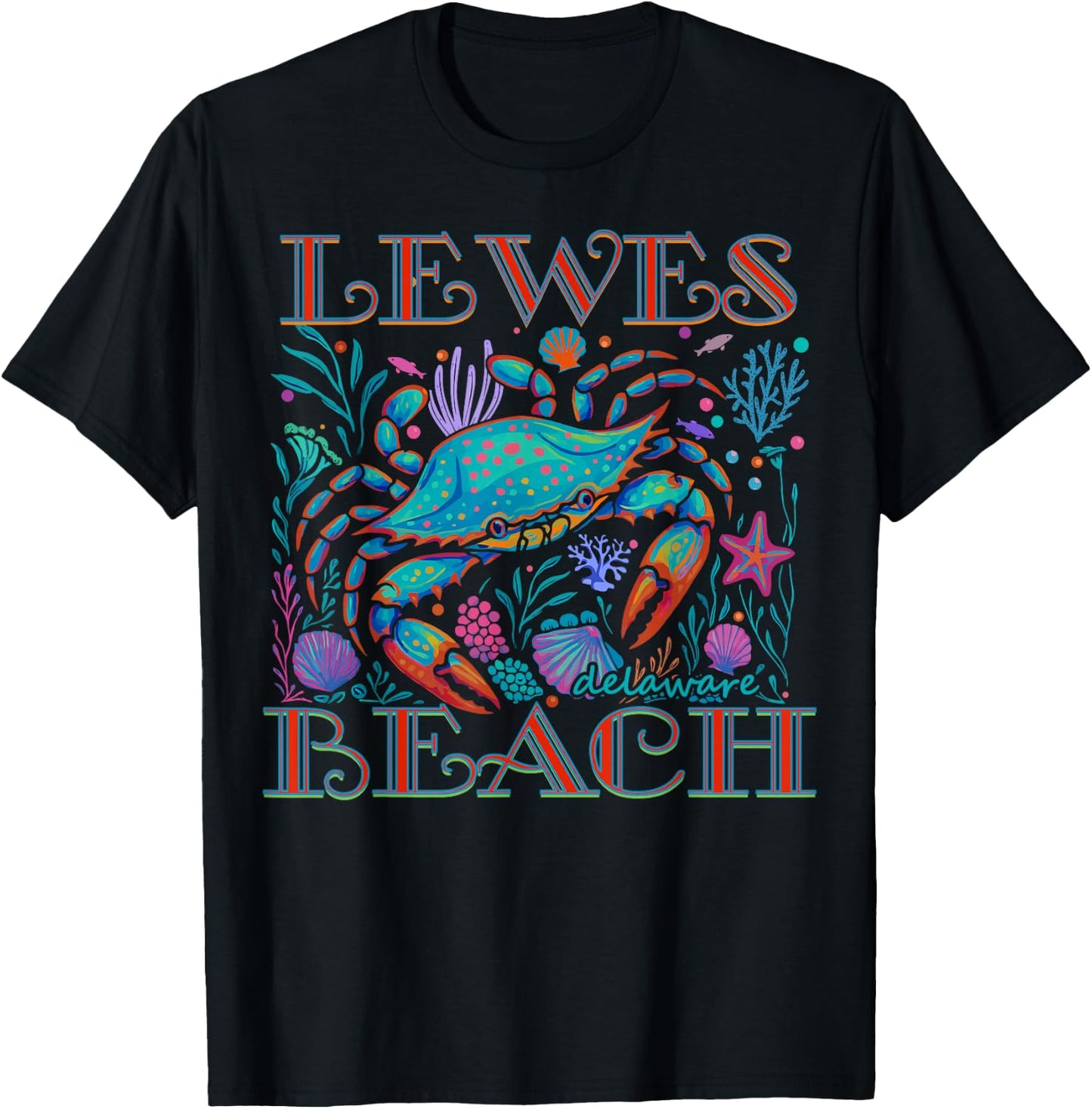 Lewes Beach Delaware Blue Crab Summer Beach Vacation Gifts T-Shirt - T-Shirt | Black