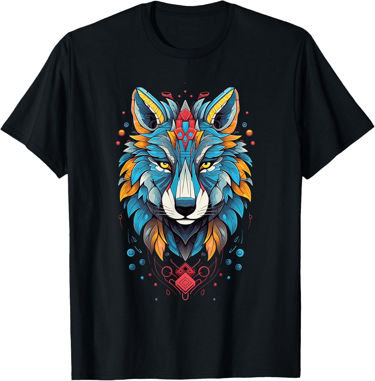 Native American Boho Wolf Splash Art Animal Face Wolf T-Shirt - T-Shirt | Black