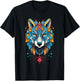 Native American Boho Wolf Splash Art Animal Face Wolf T-Shirt - T-Shirt | Black