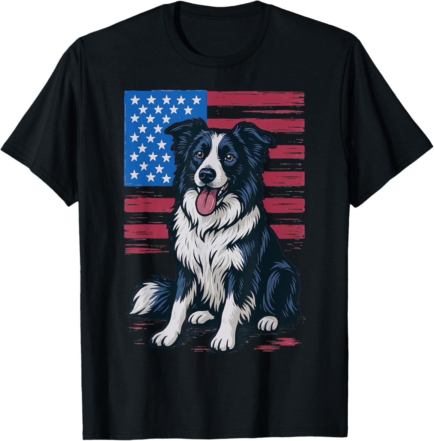 Border Collie USA Flag T-Shirt - T-Shirt | Black