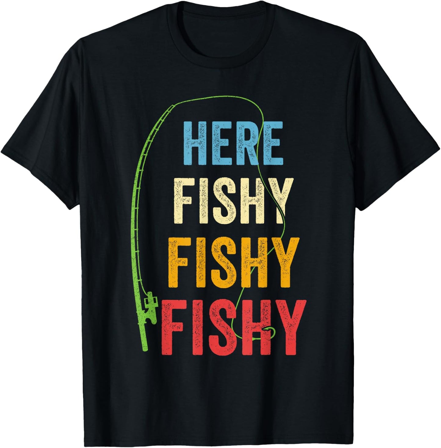 Here-Fishy Funny Saying Fisherman Fishing Lover Rod Angler T-Shirt - T-Shirt | Black
