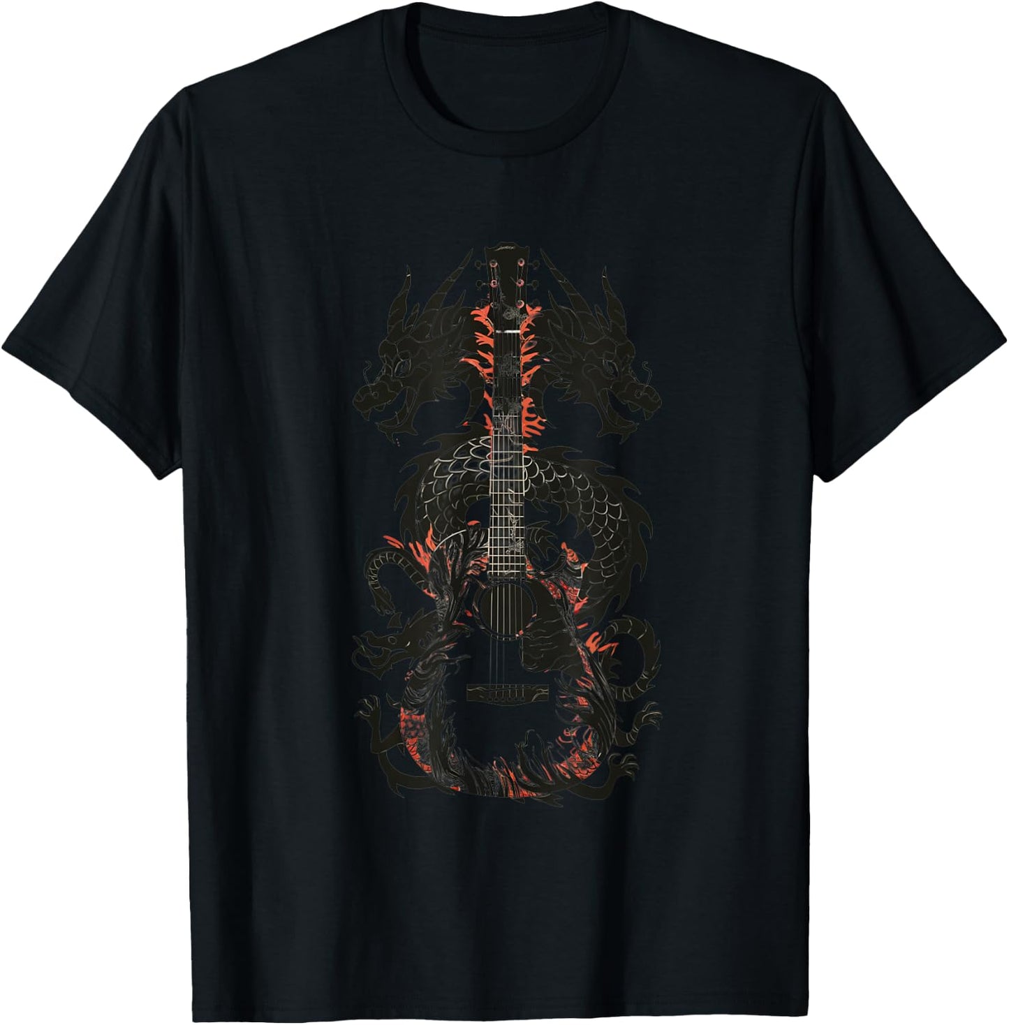 Dragon Guitar Fusion Art Music Lover Design T-Shirt - T-Shirt | Black