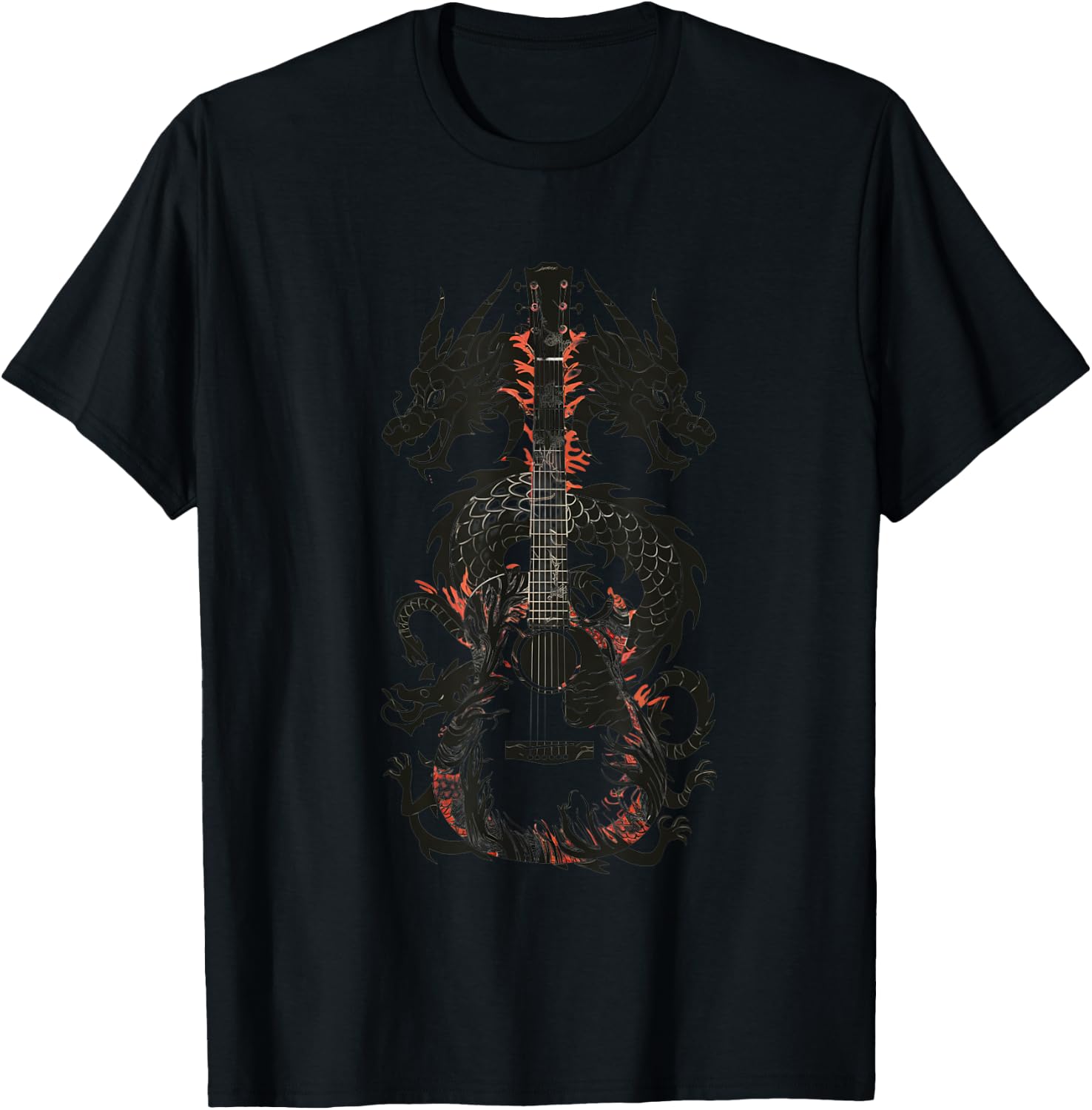 Dragon Guitar Fusion Art Music Lover Design T-Shirt - T-Shirt | Black