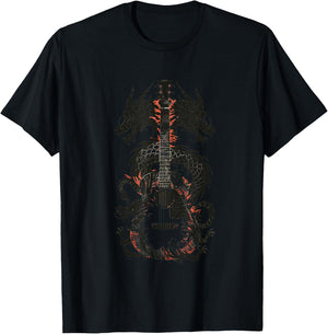 Dragon Guitar Fusion Art Music Lover Design T-Shirt - T-Shirt | Black