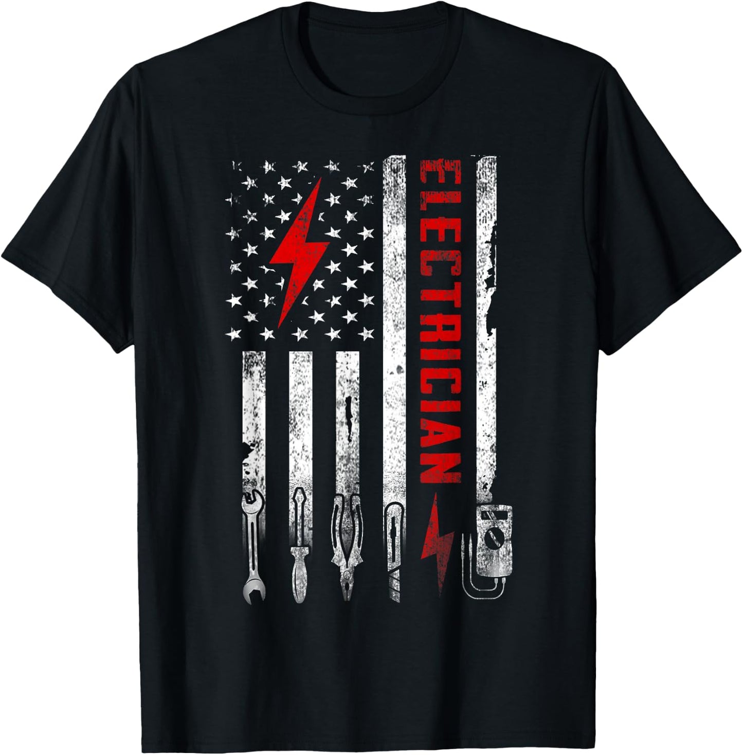 Vintage Electrician US Flag Tools Engineer Lineman T-Shirt - T-Shirt | Black