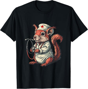 Doctor Squirrel Lover Squirrel Nurse Healthcare Nursing T-Shirt - T-Shirt | Black