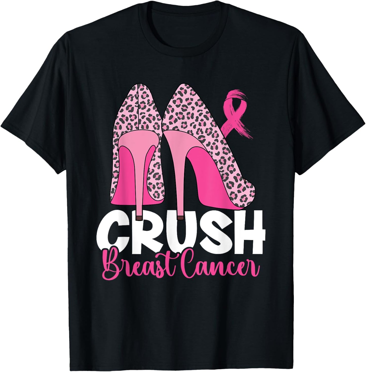 Crush Breast Cancer Awareness Bling Pink Ribbon T-Shirt - T-Shirt | Black