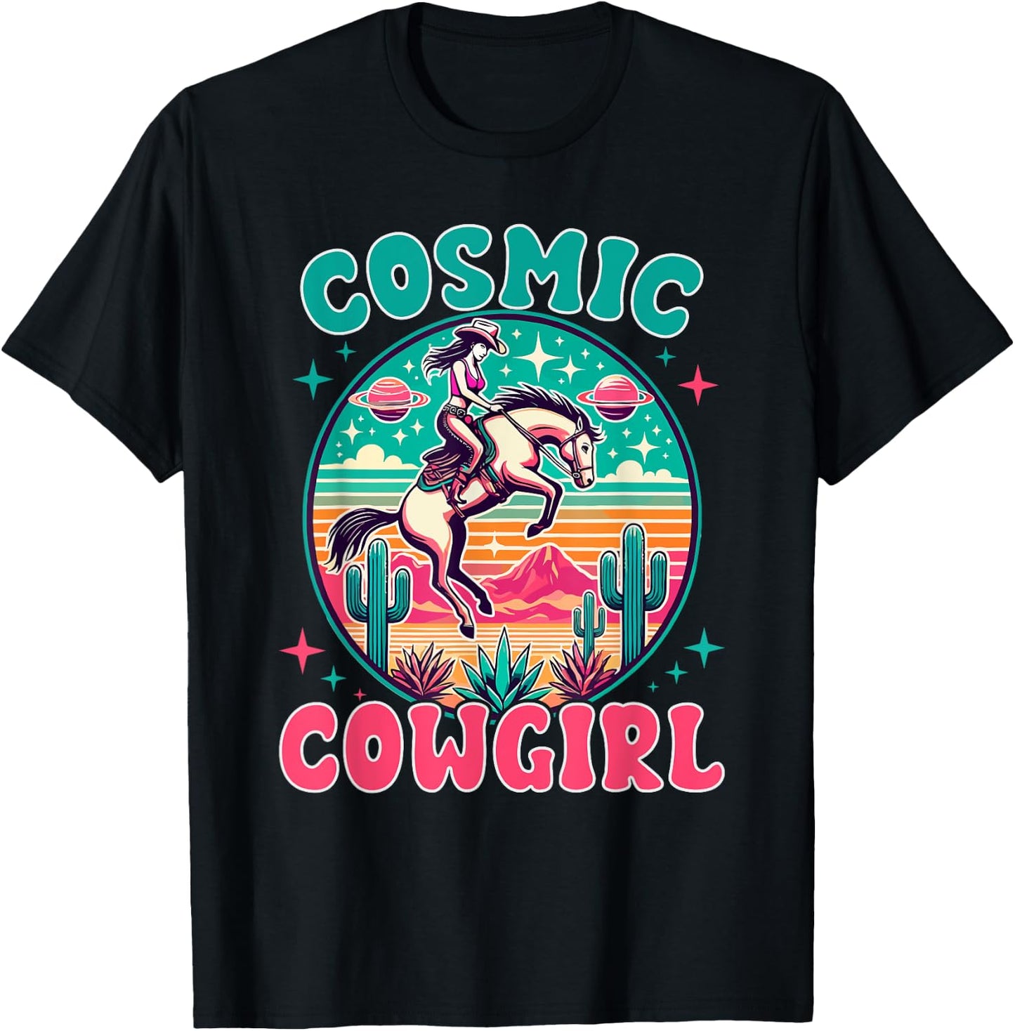 Cosmic Cowgirl Outfit Space Costume Galactic Western Riding T-Shirt - T-Shirt | Black