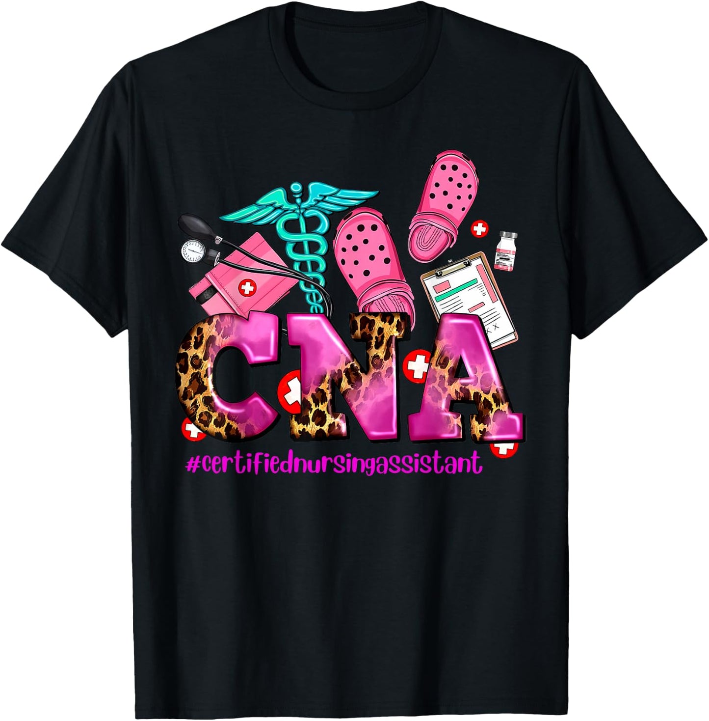 CNA Certified Nursing Assistant Leopard Registered Nurse T-Shirt - T-Shirt | Black