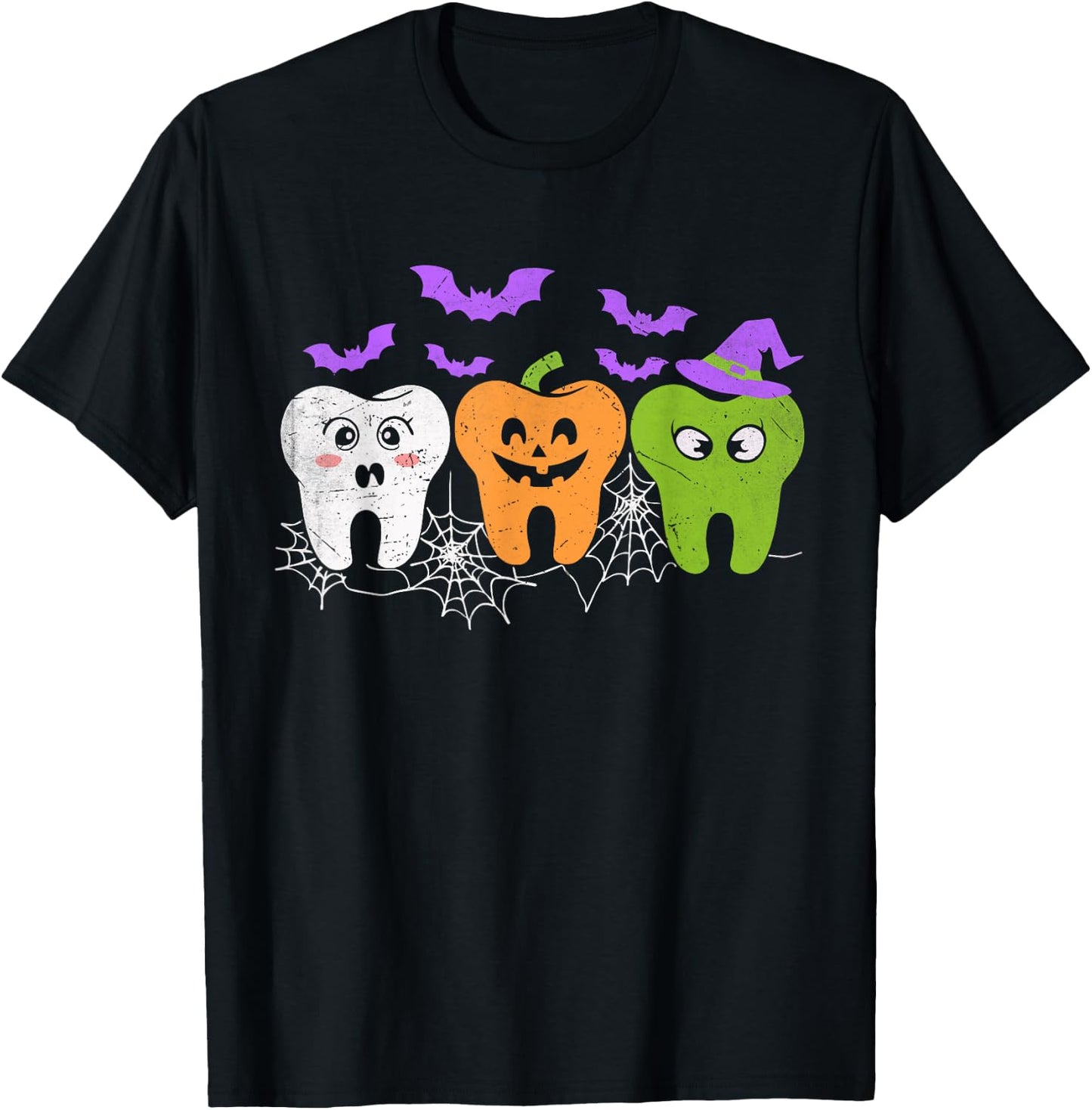 Teeth Ghost Pumpkin Witch Cute Dental Halloween Dentist T-Shirt - T-Shirt | Black