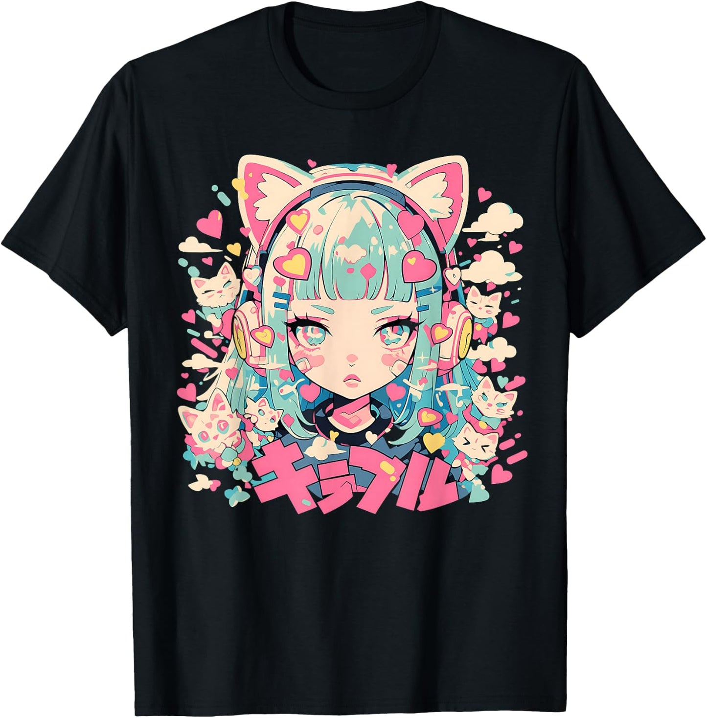 Anime Waifu Cute Anime Manga Cat Girl Sweet Retro Japan T-Shirt - T-Shirt | Black