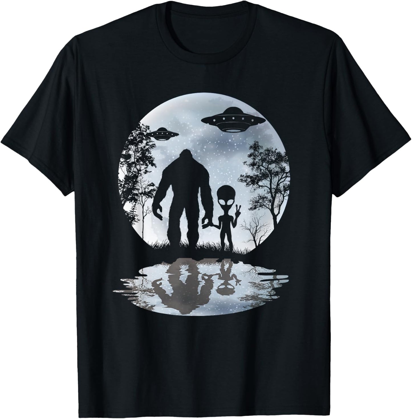 Alien Bigfoot Moon Sasquatch UFO Extraterrestrial Men women T-Shirt - T-Shirt | Black