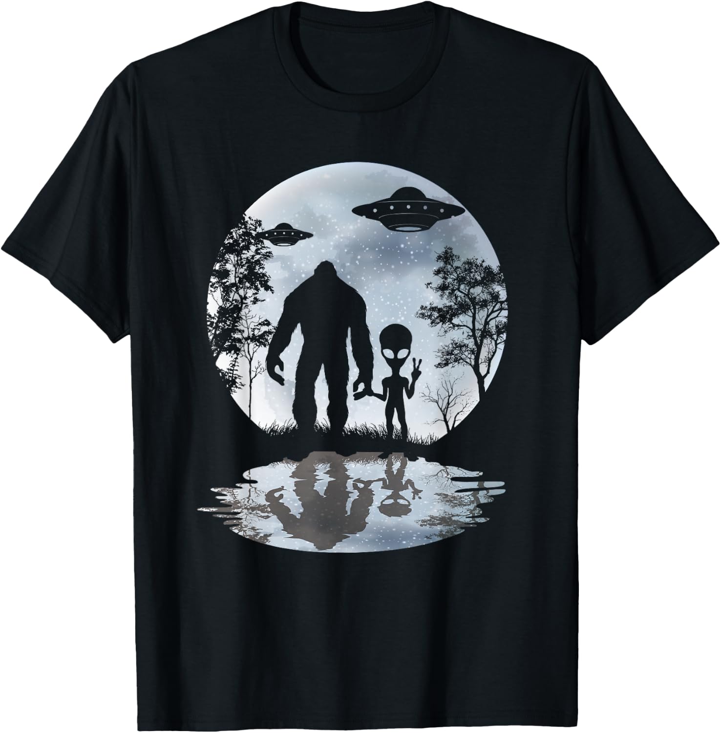 Alien Bigfoot Moon Sasquatch UFO Extraterrestrial Men women T-Shirt - T-Shirt | Black