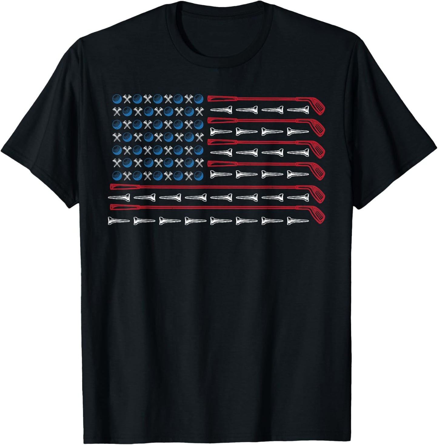 Patriotic American Golfer Flag Golf Club Golf Lover Women Kids Men T-Shirt - T-Shirt | Black