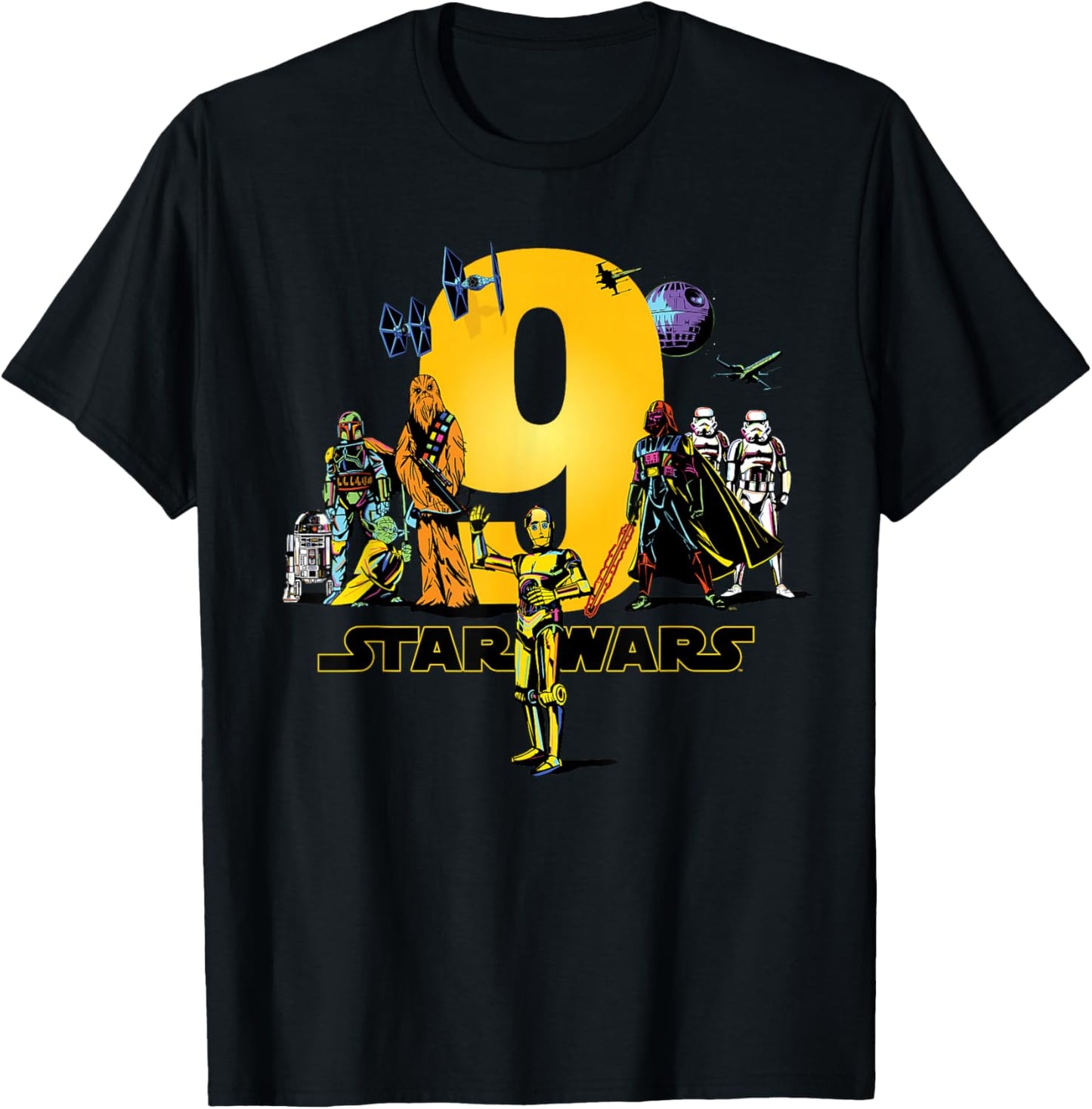 Star Wars Classic Characters Ninth Birthday 9 Years Old T-Shirt - T-Shirt | Black