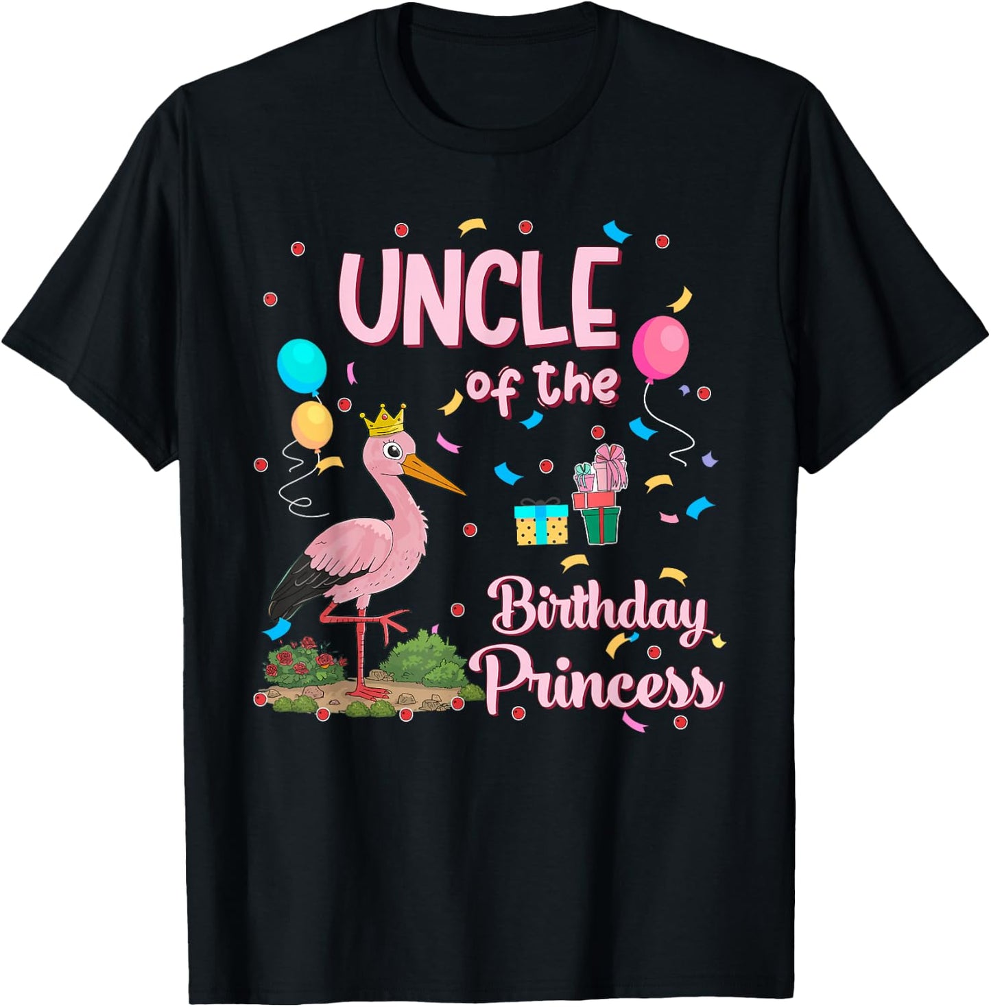 Uncle of the Birthday Princess Pink Flamingo Party Squad T-Shirt - T-Shirt | Black