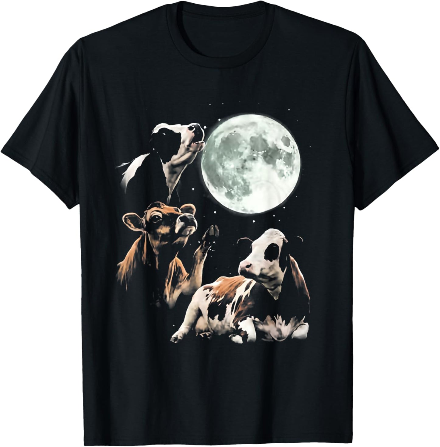 Cow Howling at Moon Vintage 90s Graphic T-Shirt - T-Shirt | Black
