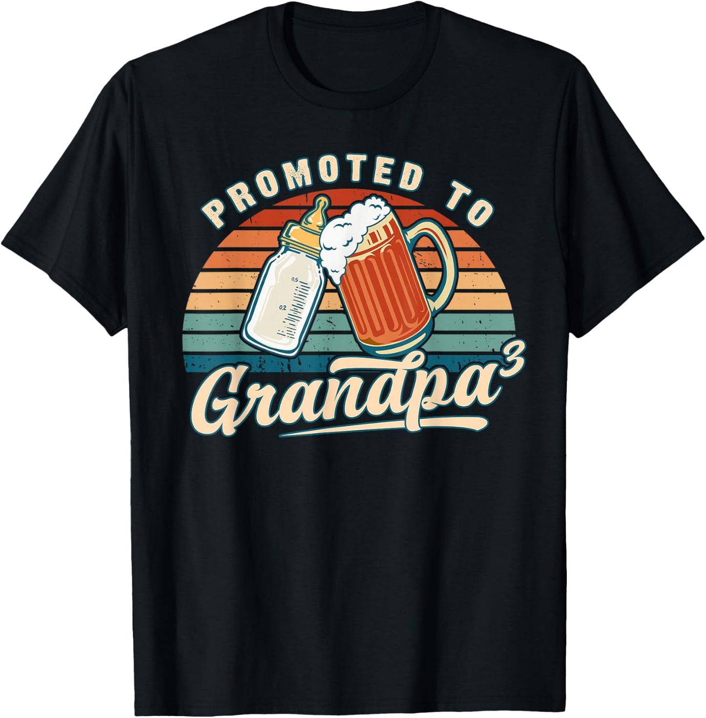 Promoted to Grandpa 3 Retro Baby Reveal Idea T-Shirt - T-Shirt | Black
