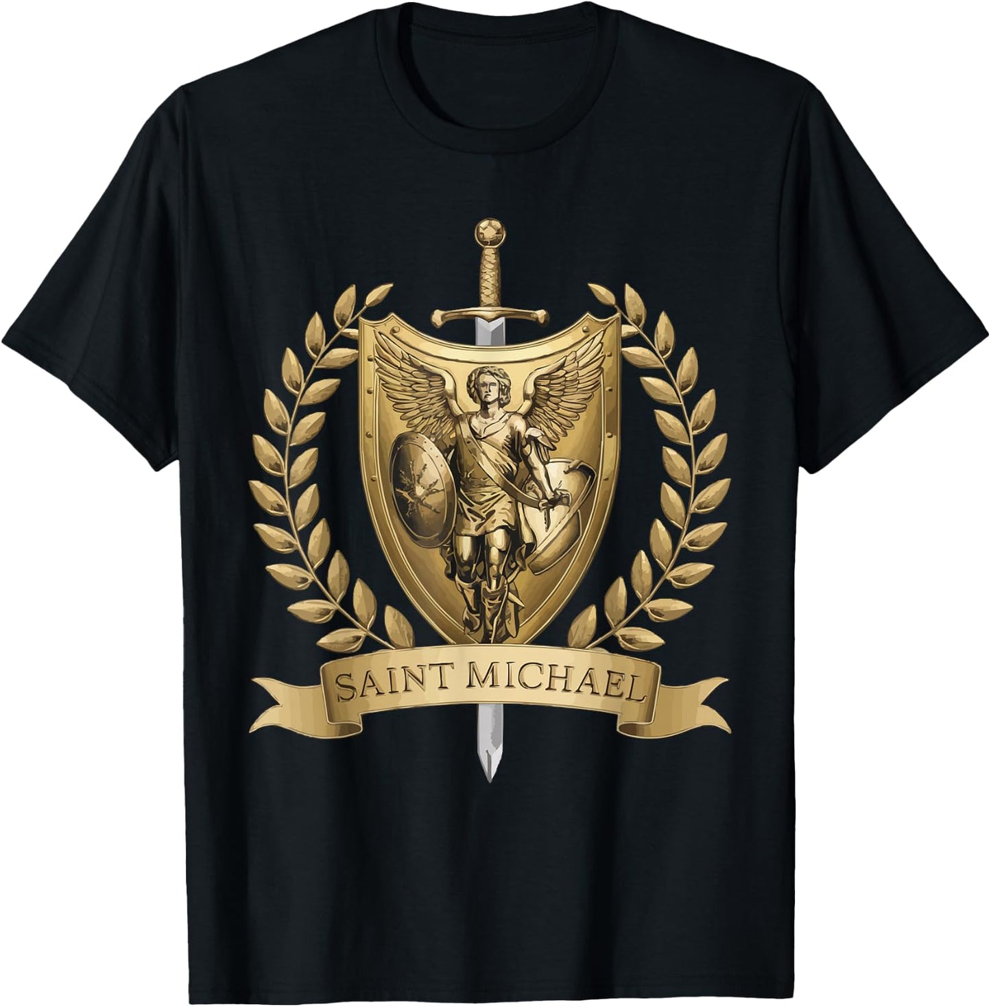 Archangel Catholic Religion Christianity Guardian Angel T-Shirt - T-Shirt | Black