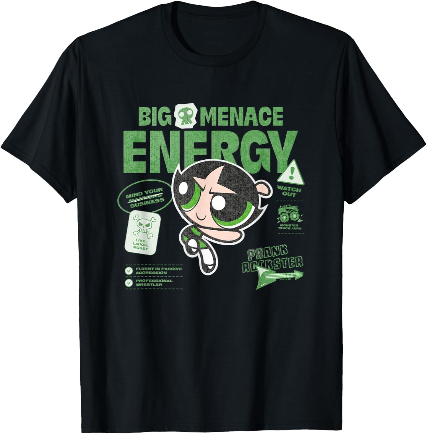 The Powerpuff Girls Buttercup Big Menace Energy Watch Out! T-Shirt - T-Shirt | Black