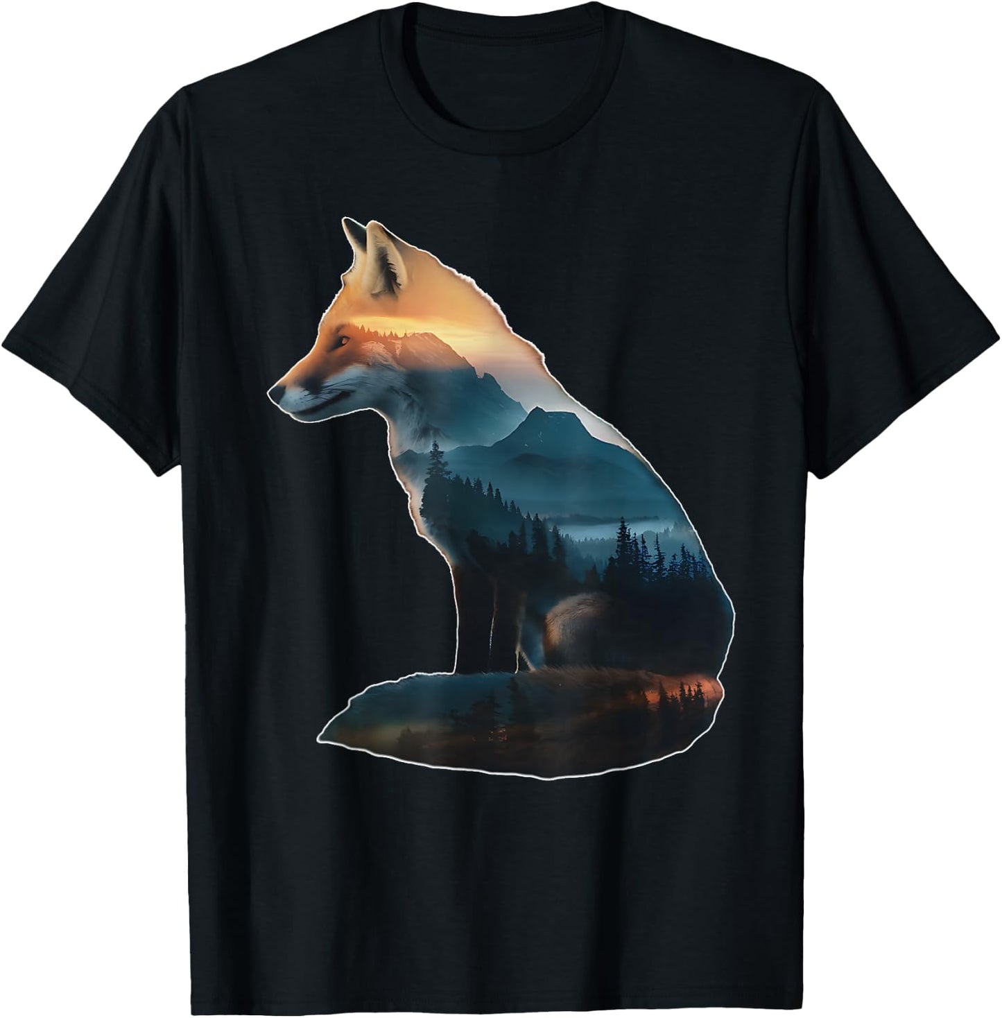 Fox Forest Nature Lover Mountains Camping Bushcraft Foxes T-Shirt - T-Shirt | Black