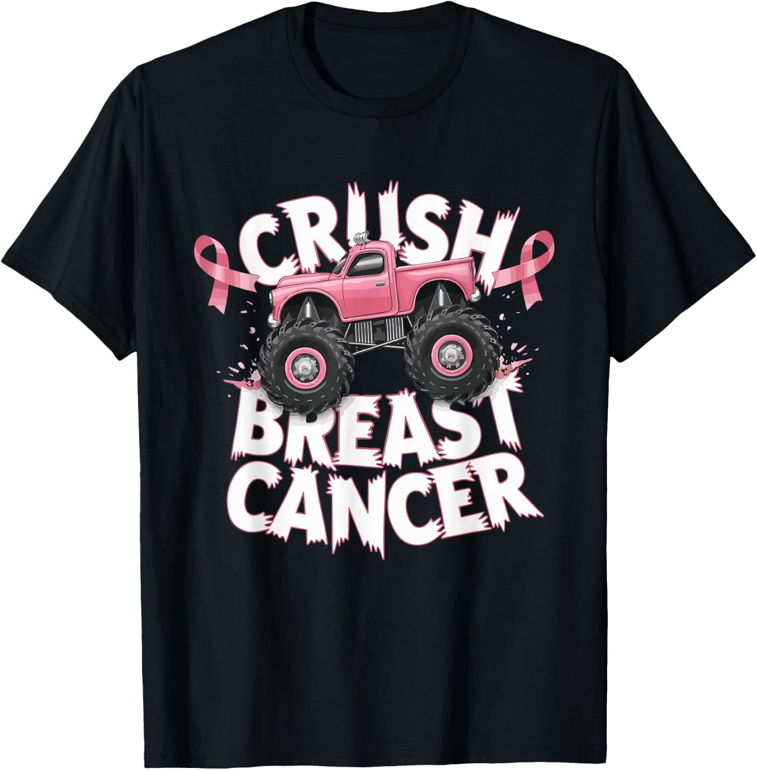 Crush Breast Cancer Pink Ribbon Adult Toddler Monster Truck T-Shirt - T-Shirt | Black