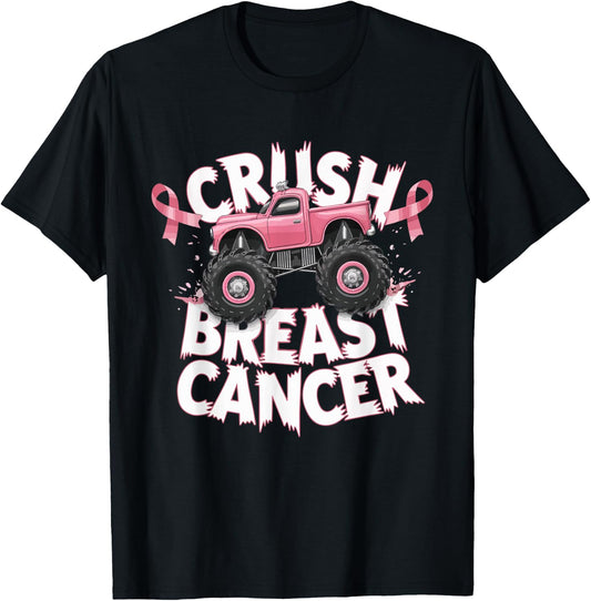 Crush Breast Cancer Pink Ribbon Adult Toddler Monster Truck T-Shirt - T-Shirt | Black