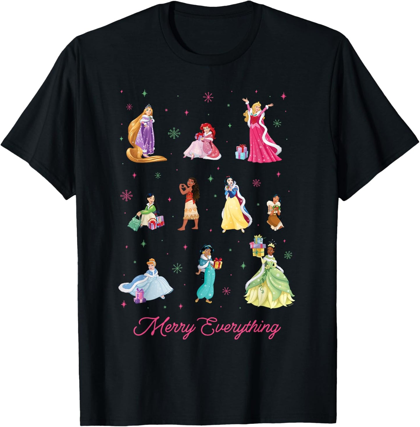 Disney Princess Winter Holiday Fashions Merry Everything T-Shirt - T-Shirt | Black