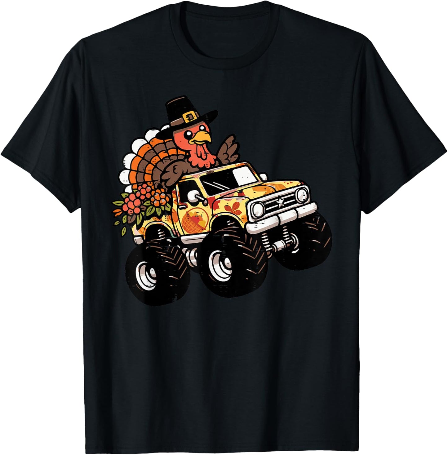 Thanksgiving Turkey Monster Truck Fall Toddler Boys Kids T-Shirt - T-Shirt | Black