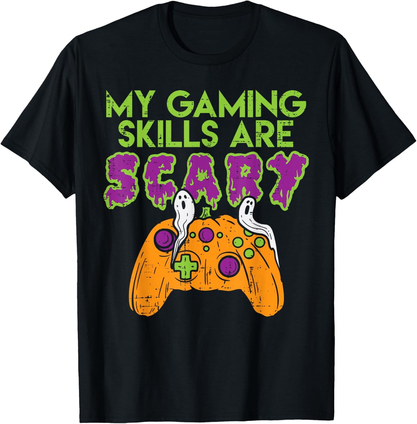 Gaming Skills Scary Pumpkin Controller Boys Halloween Gamer T-Shirt - T-Shirt | Black