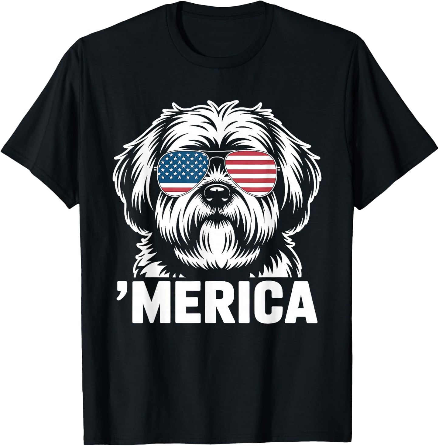 Patriotic USA American Flag 4th of July Lhasa Apso T-Shirt - T-Shirt | Black