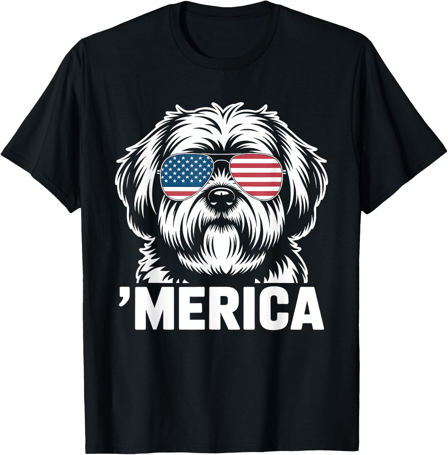 Patriotic USA American Flag 4th of July Lhasa Apso T-Shirt - T-Shirt | Black
