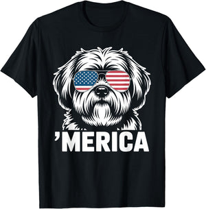 Patriotic USA American Flag 4th of July Lhasa Apso T-Shirt - T-Shirt | Black