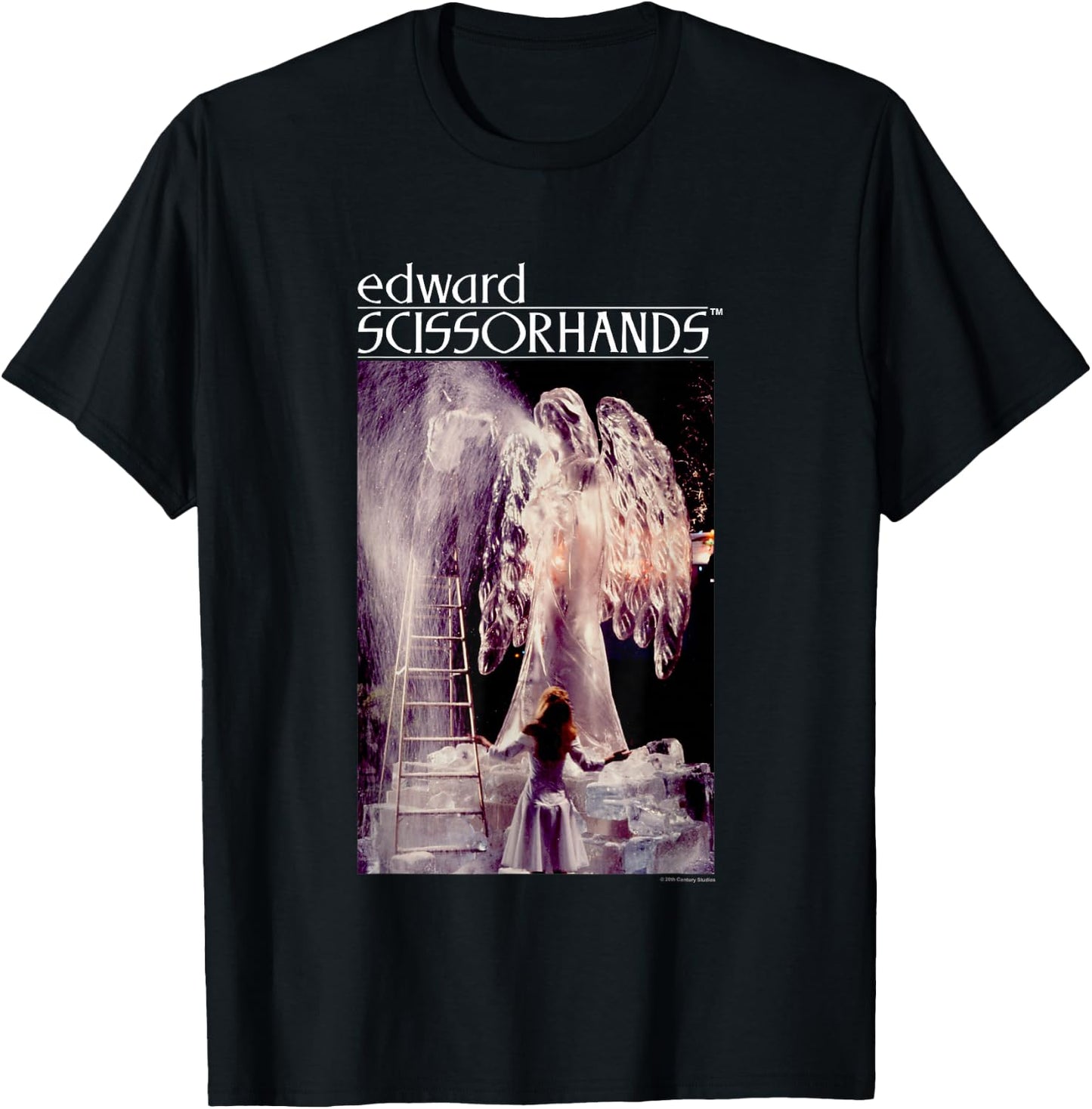 Edward Scissorhands Iconic Ice Sculpture Retro Chest Poster T-Shirt - T-Shirt | Black