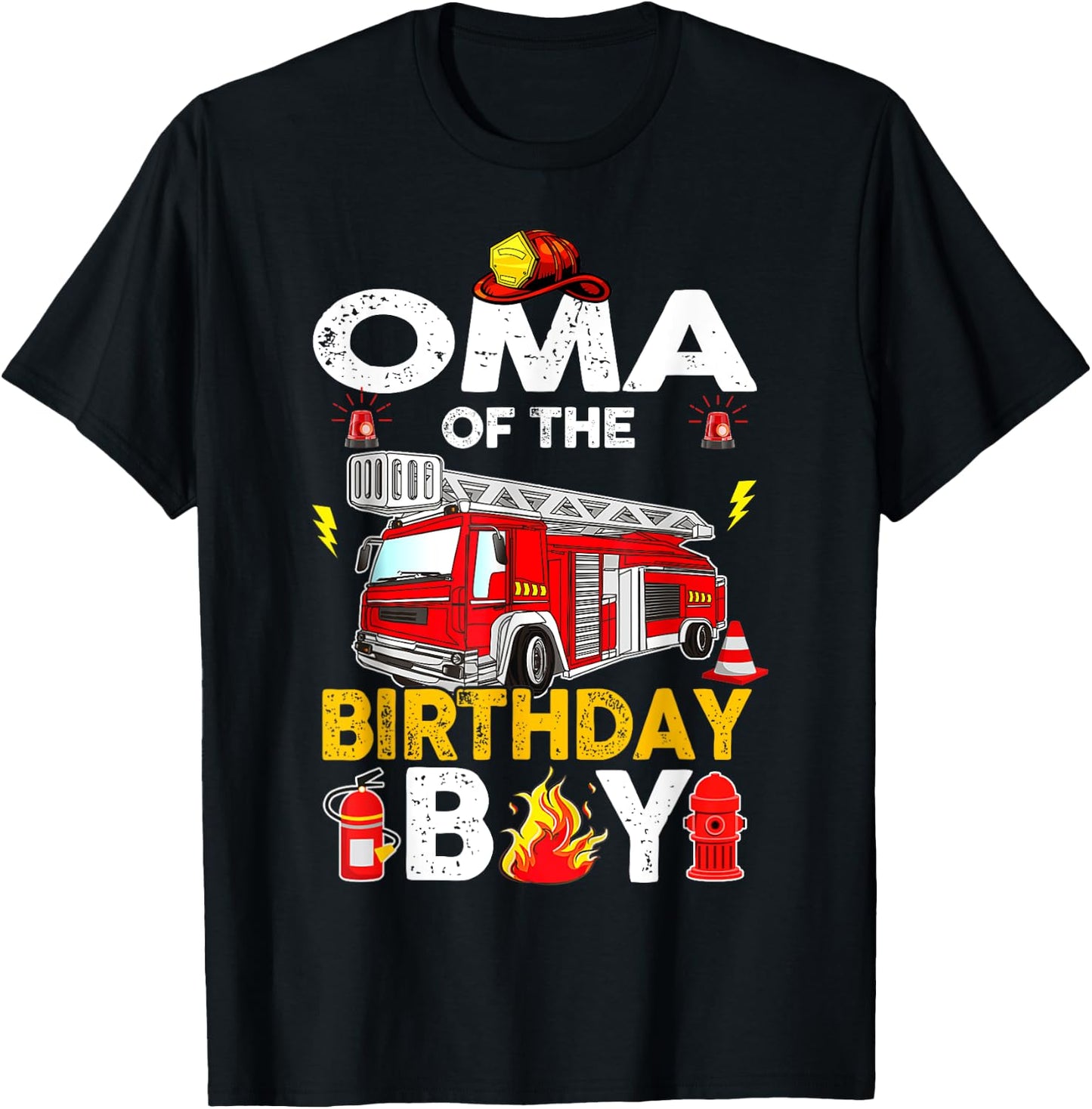 Oma Of The Birthday Boy Fire Truck Firefighter Party T-Shirt - T-Shirt | Black