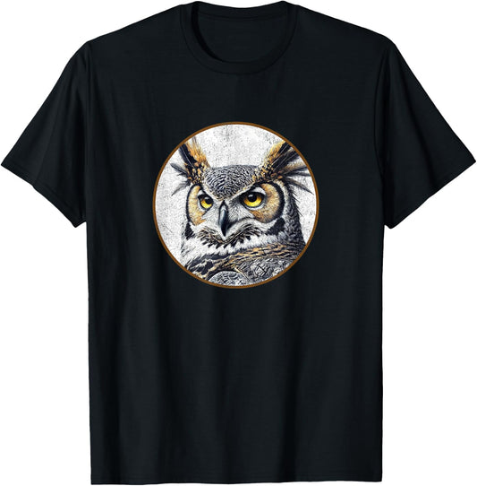 Colorful Retro Great Horned Owl Bird Design T-Shirt - T-Shirt | Black