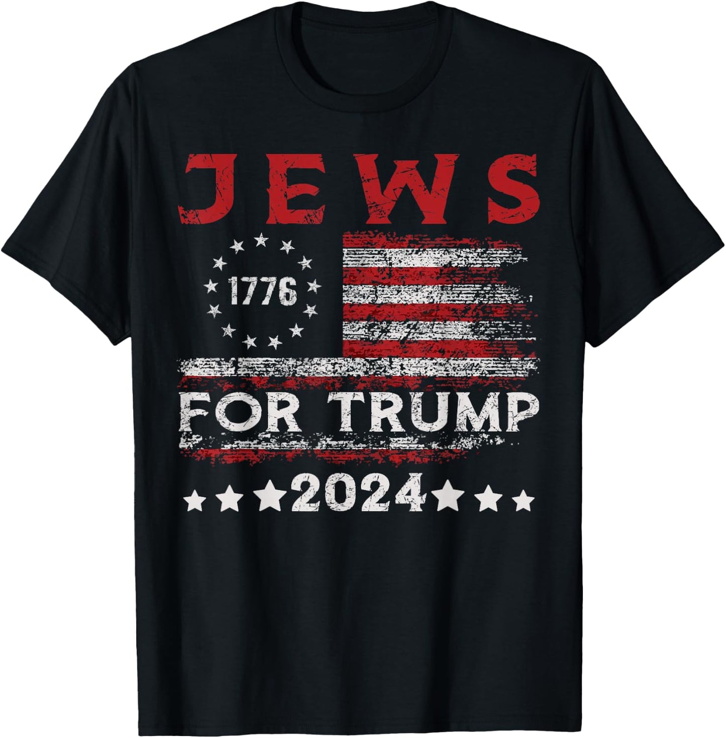 Jews For Trump 2024 American Flag Jew Support Trump Men T-Shirt - T-Shirt | Black