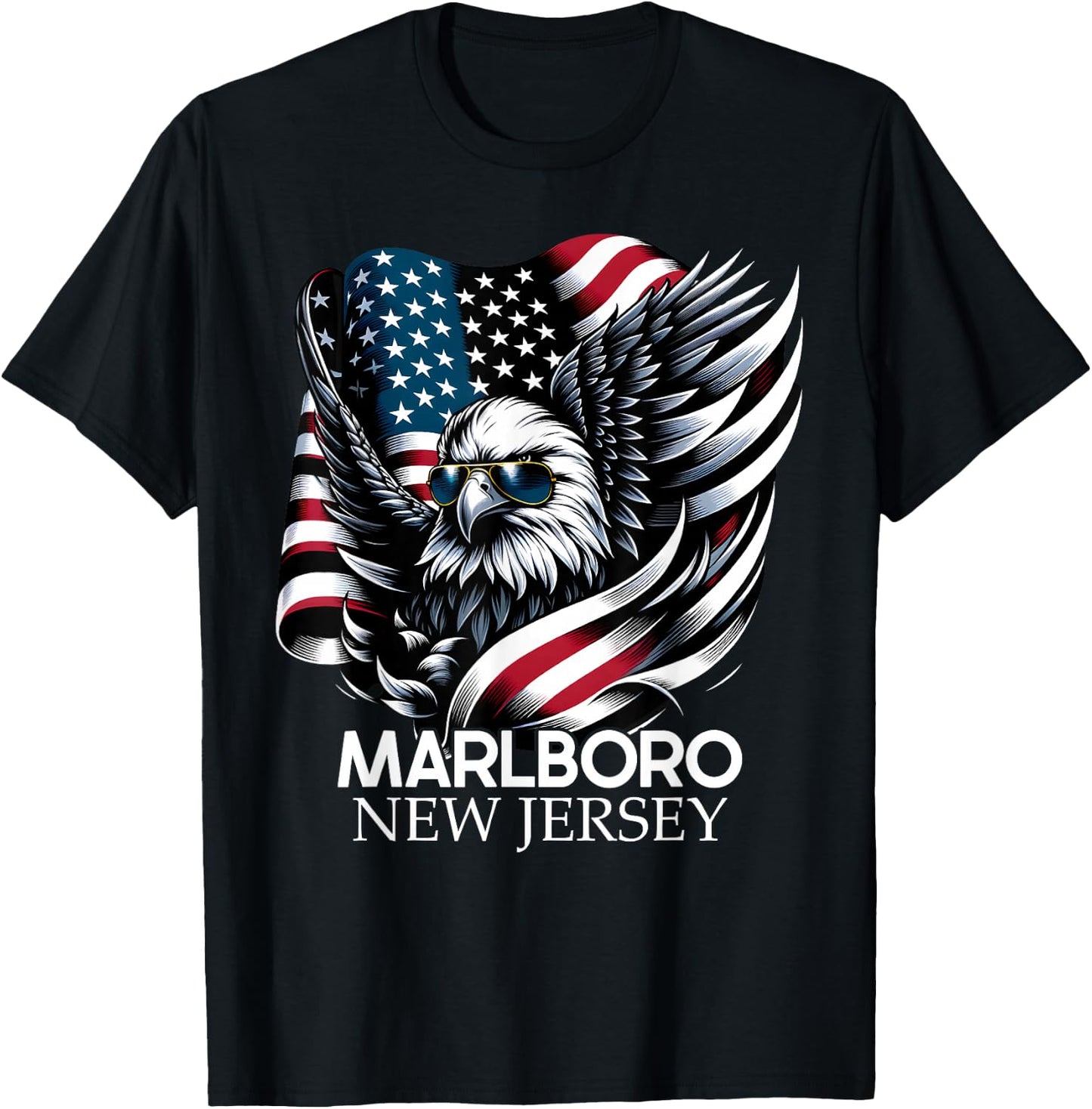 Marlboro New Jersey 4th of July USA American Flag T-Shirt - T-Shirt | Black