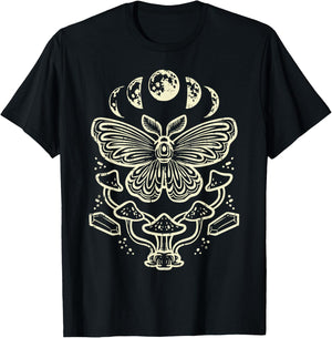 Moth Moon Phases Mushroom Goblincore Grunge Women Men Kids T-Shirt - T-Shirt | Black