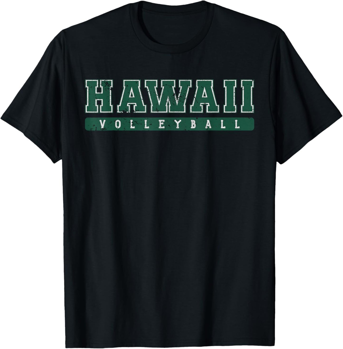 Hawaii Volleyball Green Vintage Text T-Shirt - T-Shirt | Black