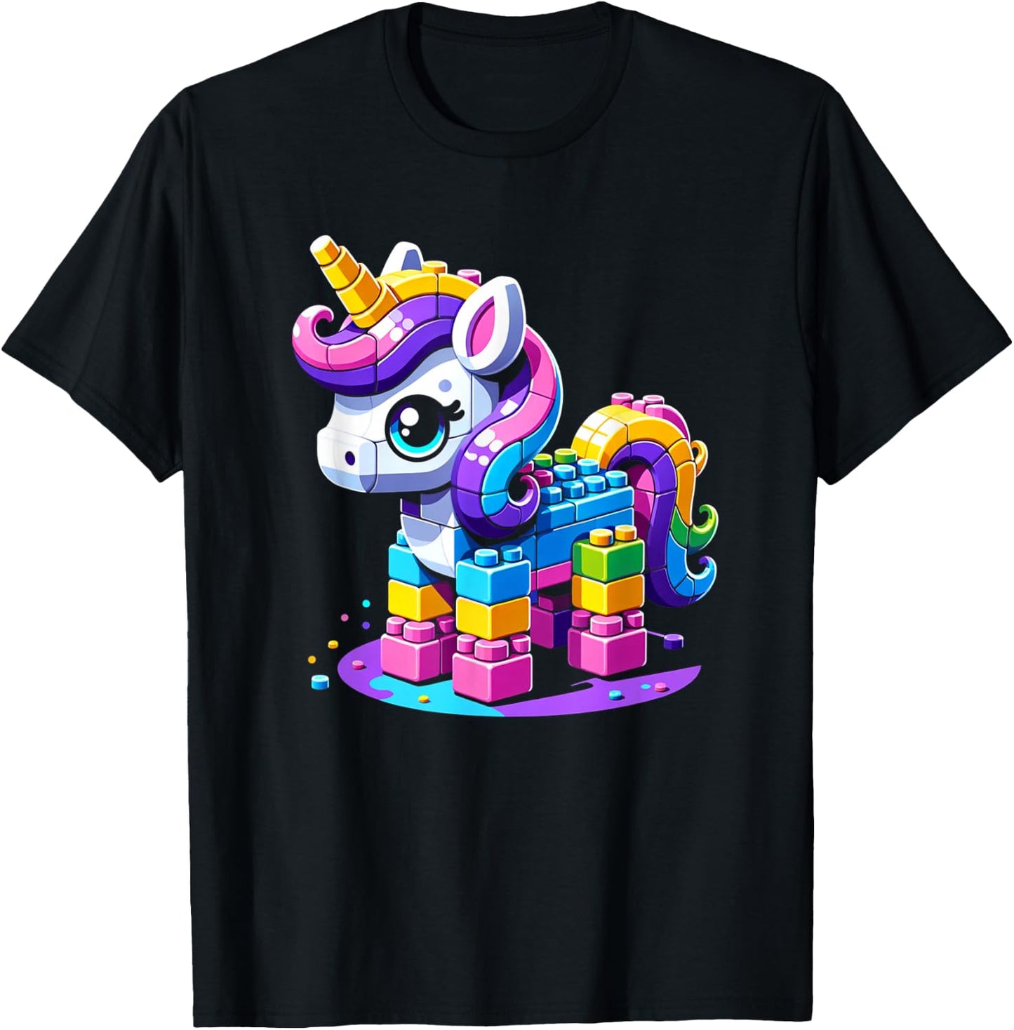 Block Building Unicorn Lover Master Builder Bricks T-Shirt - T-Shirt | Black