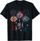 Red Blue White Three Cute Pugs On Floral 4th July Patriotic T-Shirt - T-Shirt | Black