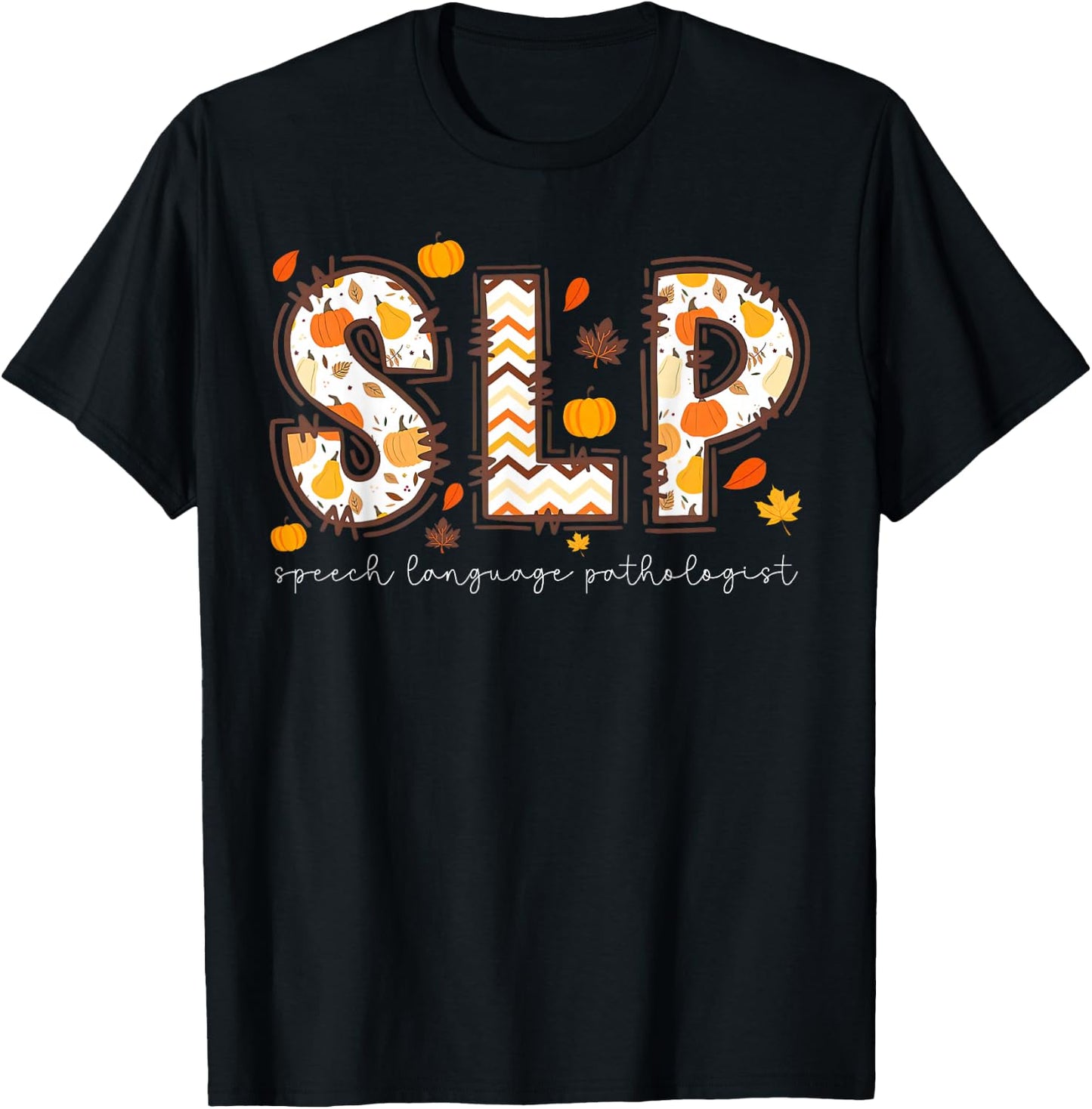 Retro Slp Speech Language Pathologist Pumpkin Fall Autumn T-Shirt - T-Shirt | Black