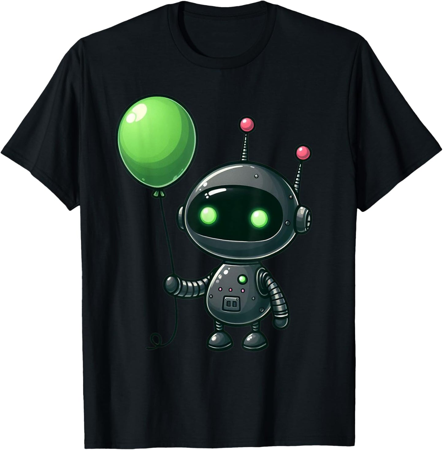 Retro Robot Holding Green Balloon For Kids And Robot Lovers T-Shirt - T-Shirt | Black