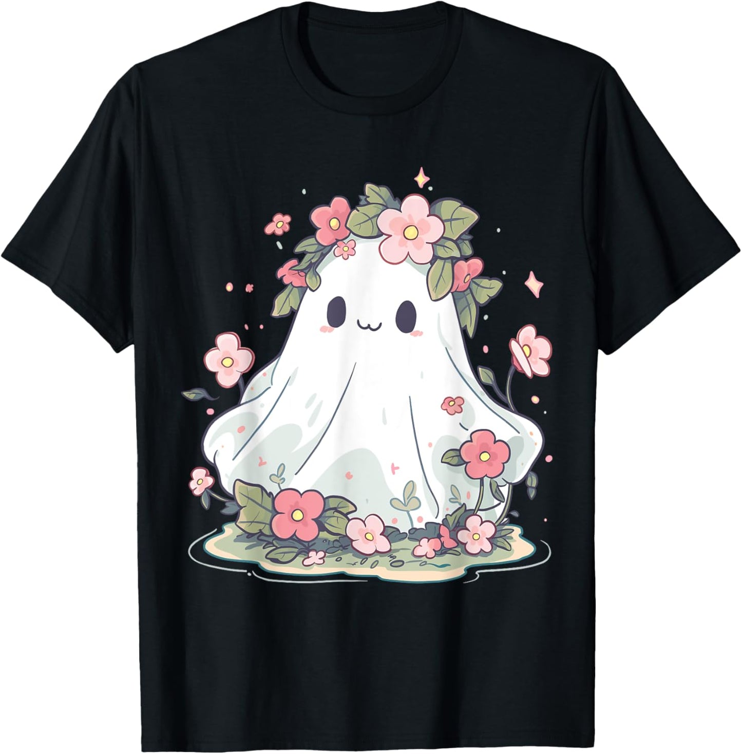 Women Halloween Shirt Floral Ghost Halloween Costume T-Shirt - T-Shirt | Black
