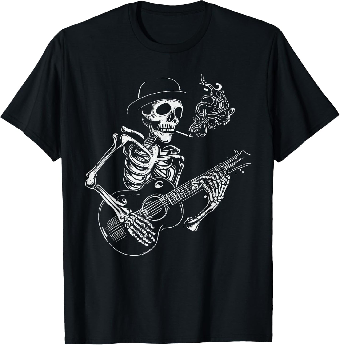 Skeleton Guitar PLayer Halloween Bones Guitarist Musician T-Shirt - T-Shirt | Black