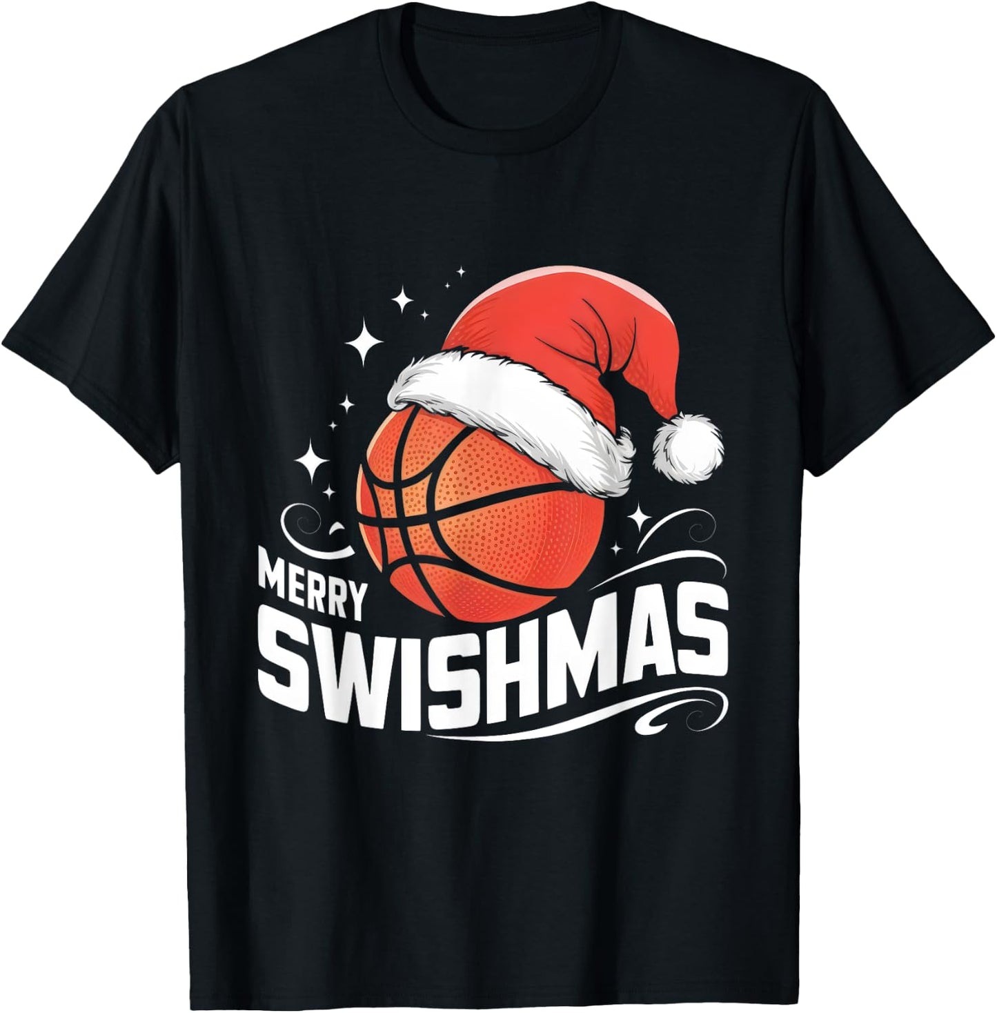 Merry Swishmas Ugly Christmas Basketball Player Xmas Funny T-Shirt - T-Shirt | Black